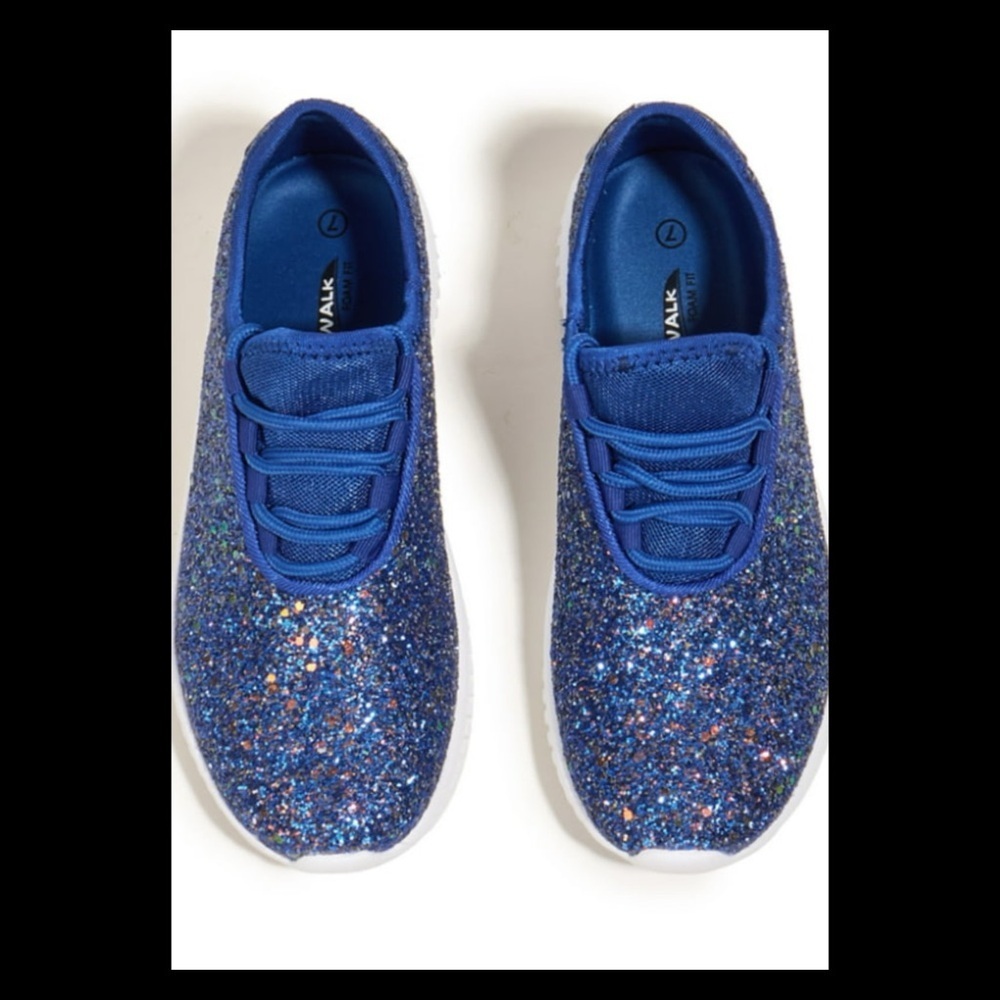 Blue little girls sparkly sneakers.